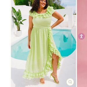 Ivy City Co Lime Green Ruffle Dress